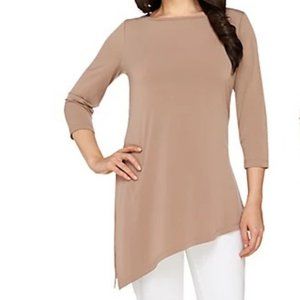 Susan Graver Liquid Knit Asymmetrical hemline Top w/ Side Slit  8683